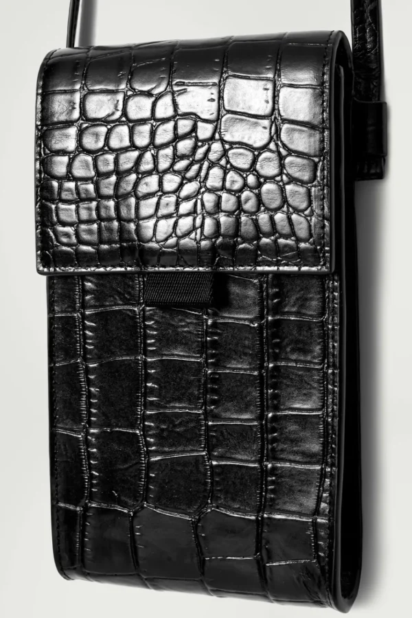 COS CROC-EFFECT LEATHER PHONE POUCH BLACK Best