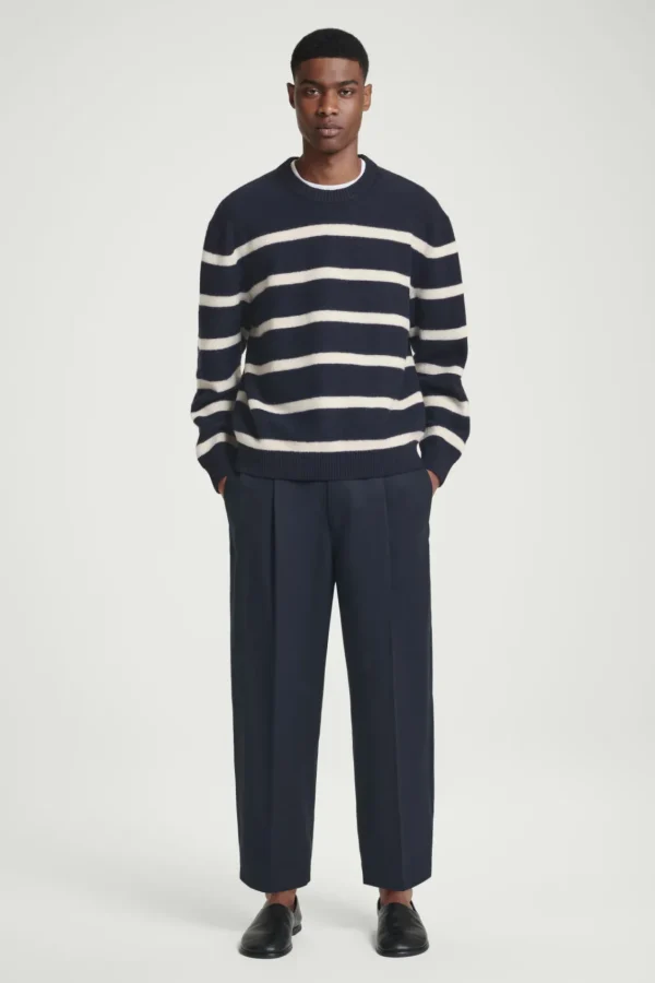 COS CROPPED BARREL-LEG PANTS NAVY Best Sale