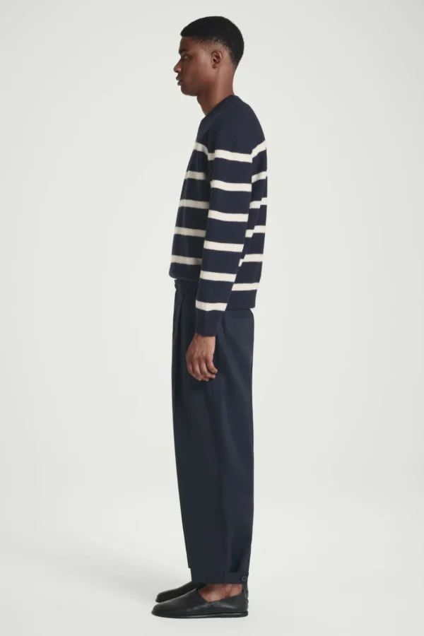 COS CROPPED BARREL-LEG PANTS NAVY Best Sale