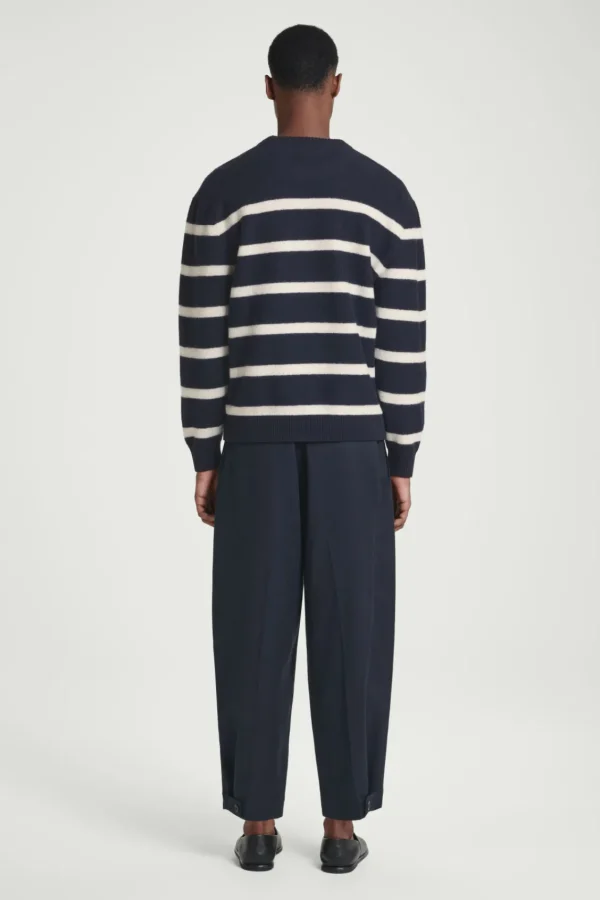 COS CROPPED BARREL-LEG PANTS NAVY Best Sale