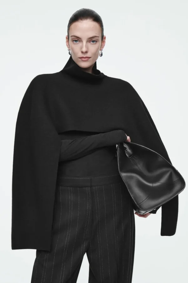 COS CROPPED BOILED-WOOL HYBRID CAPE BLACK Store