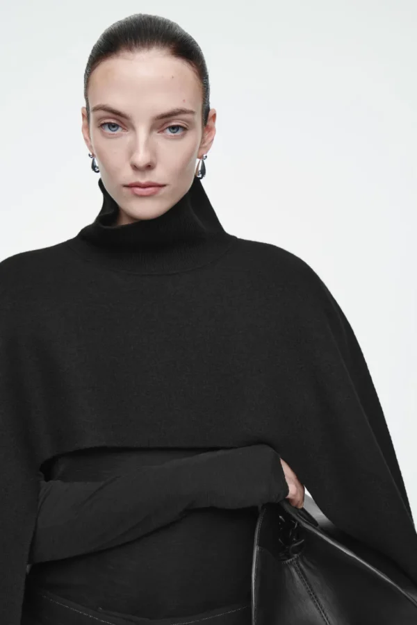 COS CROPPED BOILED-WOOL HYBRID CAPE BLACK Store