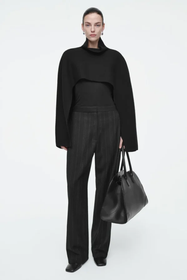 COS CROPPED BOILED-WOOL HYBRID CAPE BLACK Store