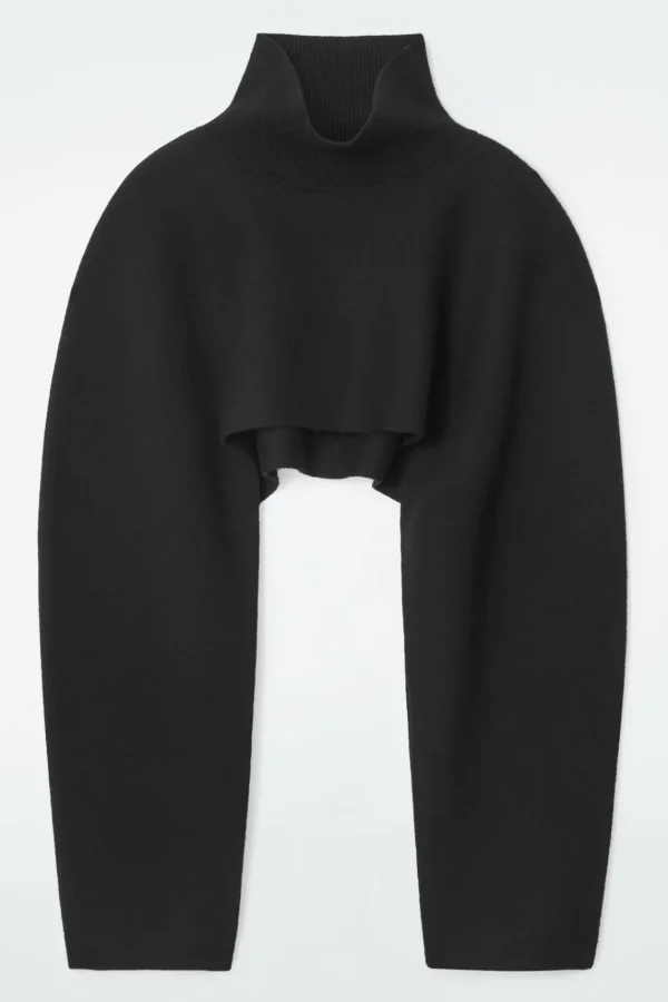 COS CROPPED BOILED-WOOL HYBRID CAPE BLACK Store