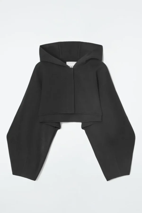 COS CROPPED DOUBLE-FACED WOOL HOODED JACKET BLACK Clearance