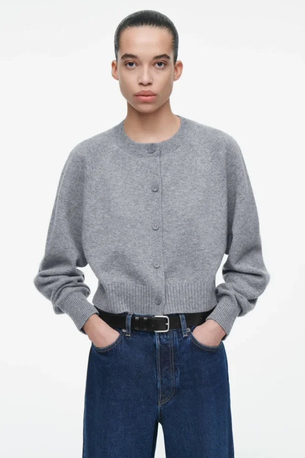 COS CROPPED WOOL CARDIGAN GRAY MÉLANGE Discount