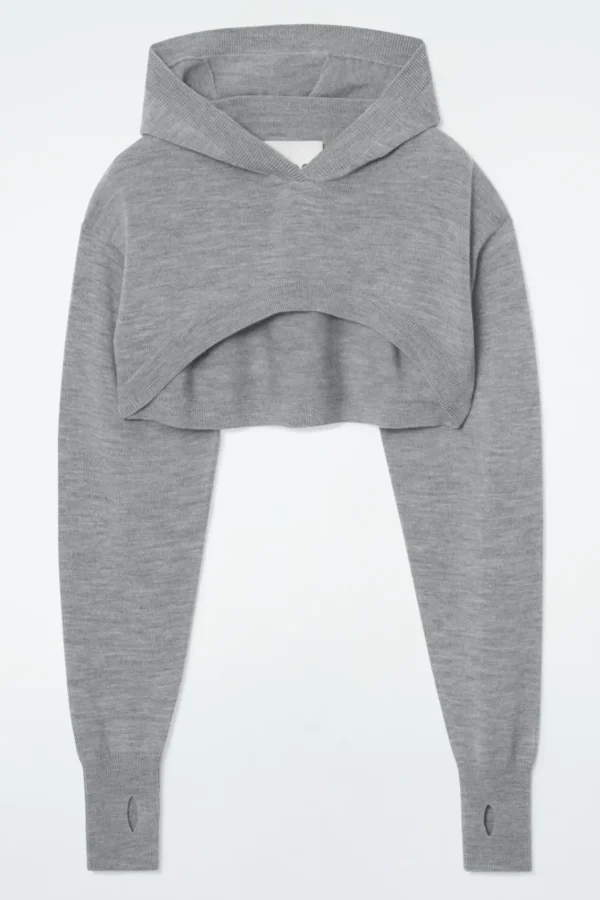 COS CROPPED WOOL HOODIE GRAY Discount