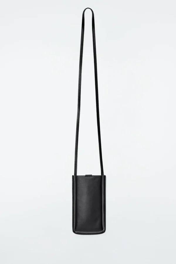 COS CROSSBODY PHONE POUCH - LEATHER BLACK Best Sale