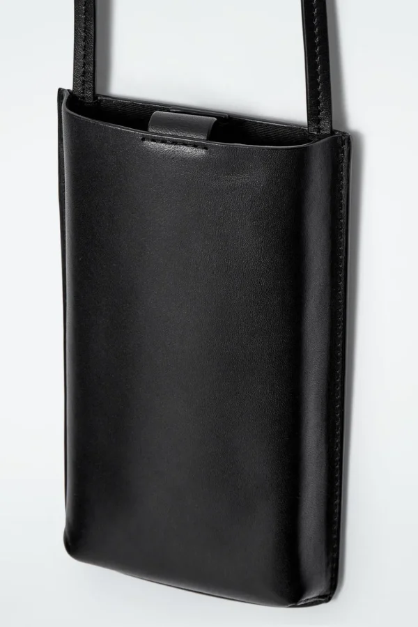 COS CROSSBODY PHONE POUCH - LEATHER BLACK Best Sale