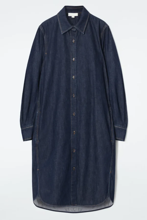 COS DENIM MIDI SHIRT DRESS DARK INDIGO Discount