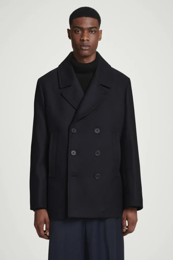 COS DOUBLE-BREASTED WOOL PEA COAT NAVY Sale