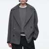 COS DOUBLE-BREASTED WOOL-BLEND JACKET CHARCOAL Shop