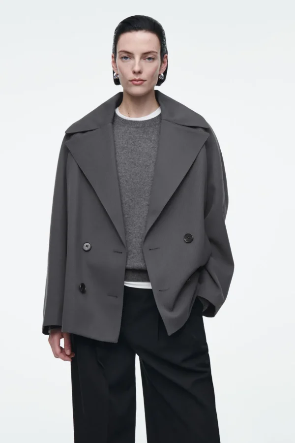 COS DOUBLE-BREASTED WOOL-BLEND JACKET CHARCOAL Shop