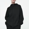 COS DOUBLE-FACED KNITTED ZIP-UP HOODIE BLACK New