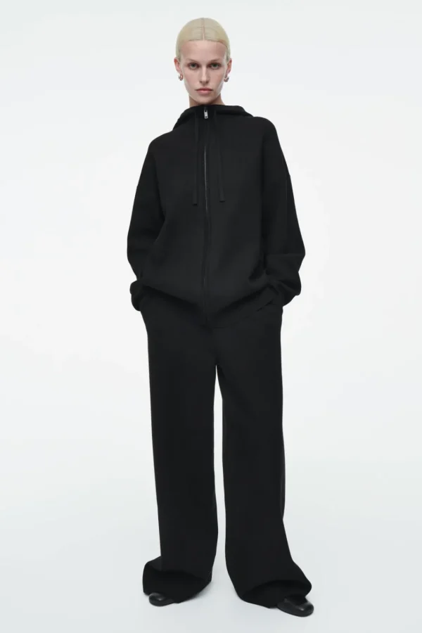 COS DOUBLE-FACED KNITTED ZIP-UP HOODIE BLACK New