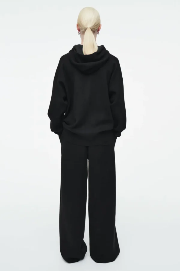 COS DOUBLE-FACED KNITTED ZIP-UP HOODIE BLACK New