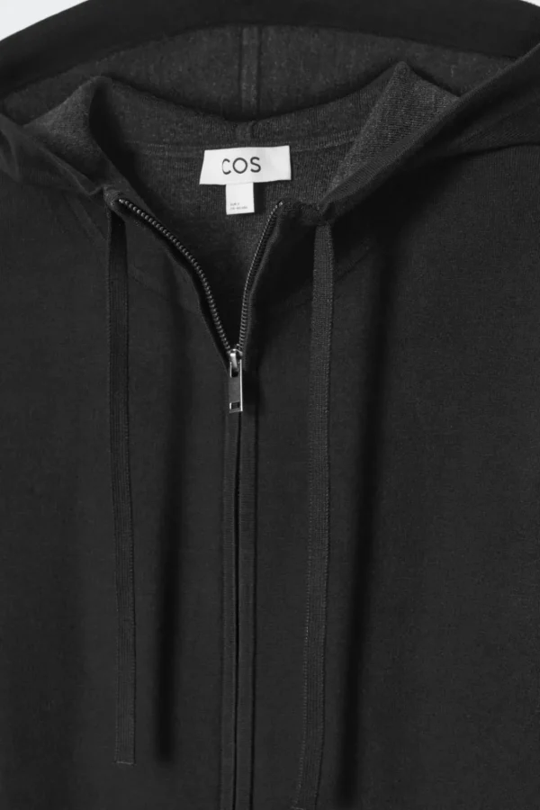 COS DOUBLE-FACED KNITTED ZIP-UP HOODIE BLACK New