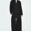 COS DOUBLE-FACED WOOL BARREL-LEG PANTS BLACK Flash Sale