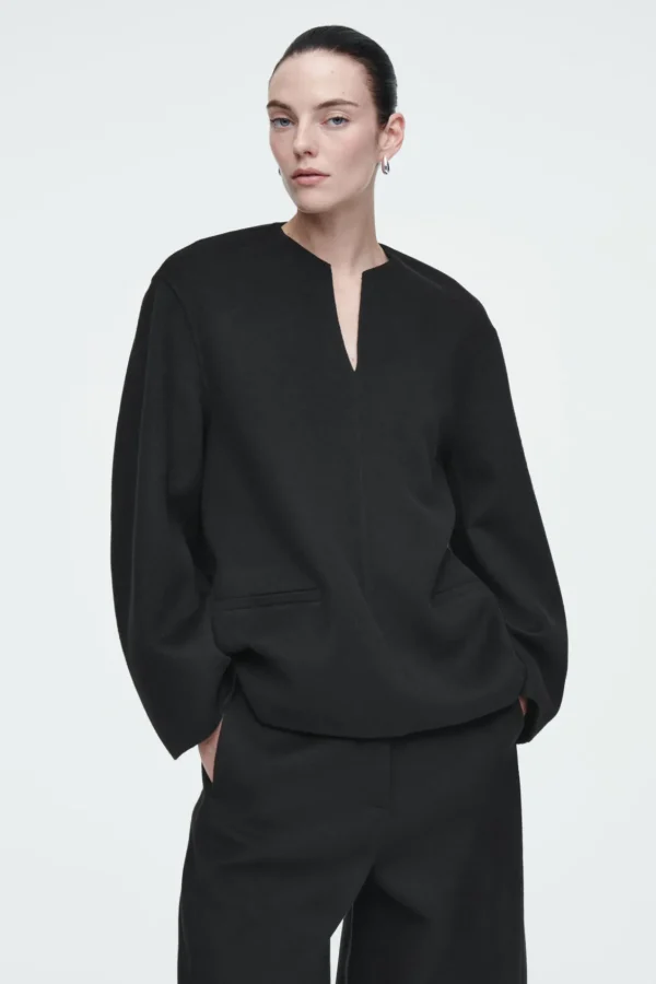 COS DOUBLE-FACED WOOL BLOUSE BLACK Sale