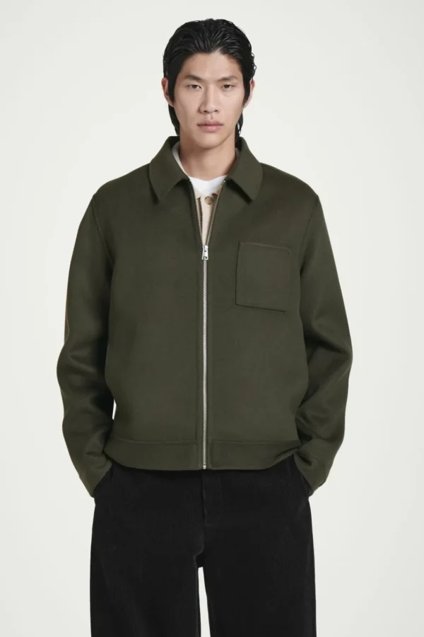 COS DOUBLE-FACED WOOL HARRINGTON JACKET KHAKI Hot