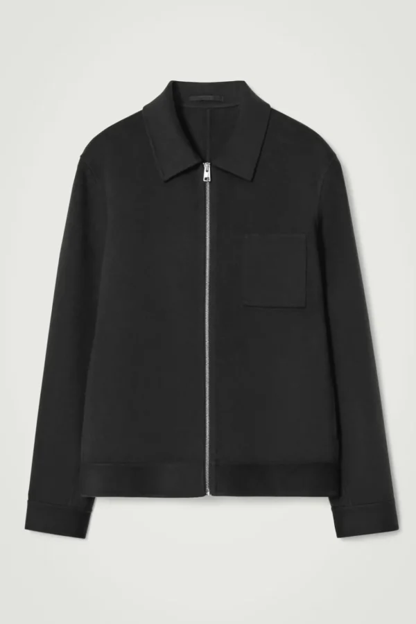 COS DOUBLE-FACED WOOL HARRINGTON JACKET BLACK New