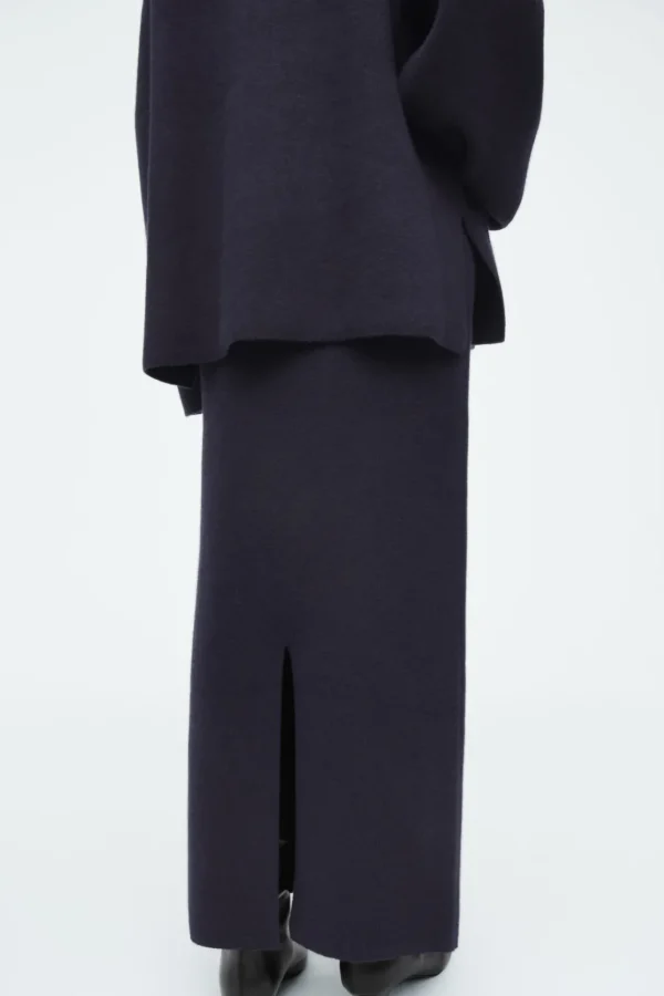 COS DOUBLE-FACED WOOL MAXI SKIRT NAVY New