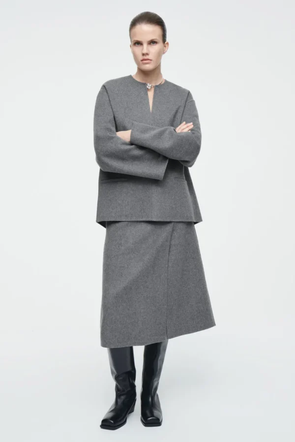 COS DOUBLE-FACED WOOL MIDI SKIRT GRAY Outlet