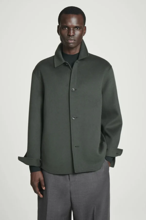 COS DOUBLE-FACED WOOL OVERSHIRT DARK GREEN Best