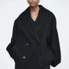 COS DOUBLE-FACED WOOL PEA COAT BLACK Cheap