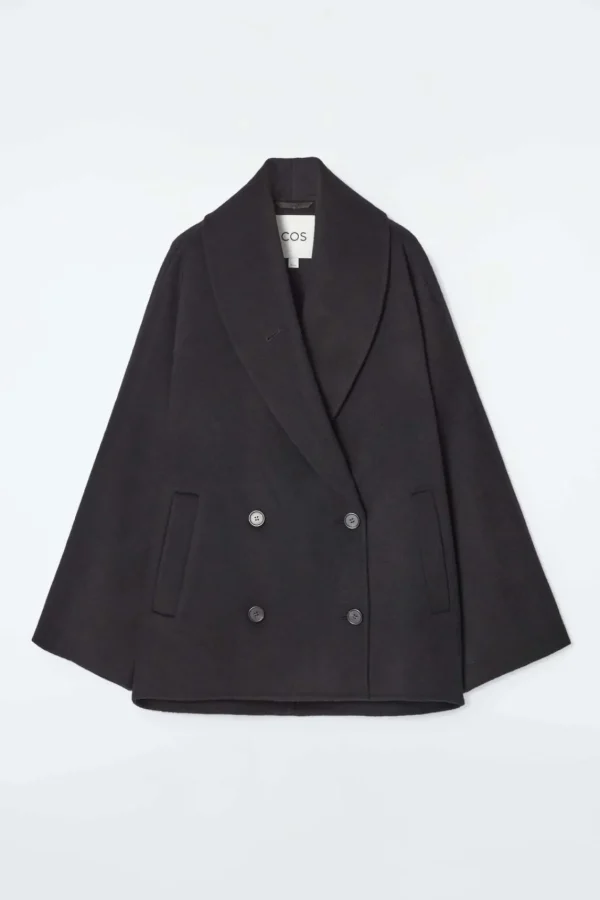 COS DOUBLE-FACED WOOL PEA COAT BLACK Cheap