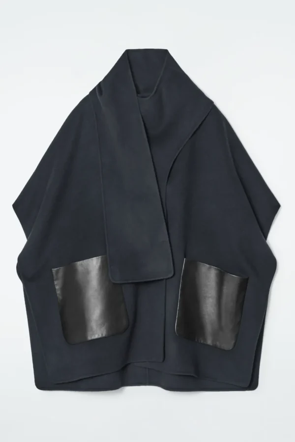 COS DOUBLE-FACED WOOL SCARF CAPE NAVY Best