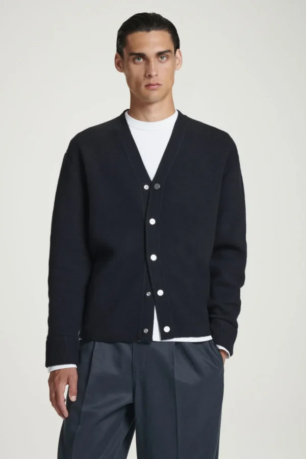 COS DOUBLE-FACED WOOL V-NECK CARDIGAN NAVY Best