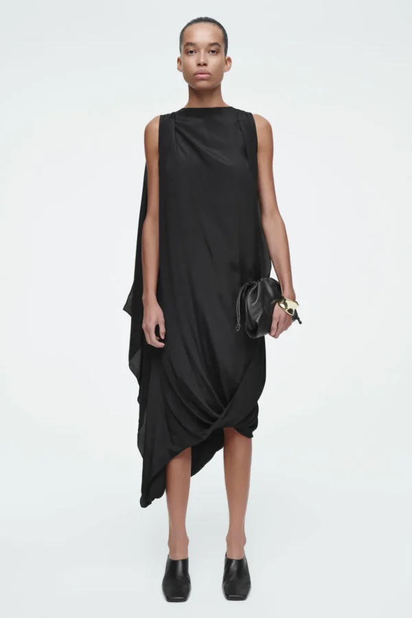 COS DRAPED BALLOON MIDI DRESS BLACK Sale