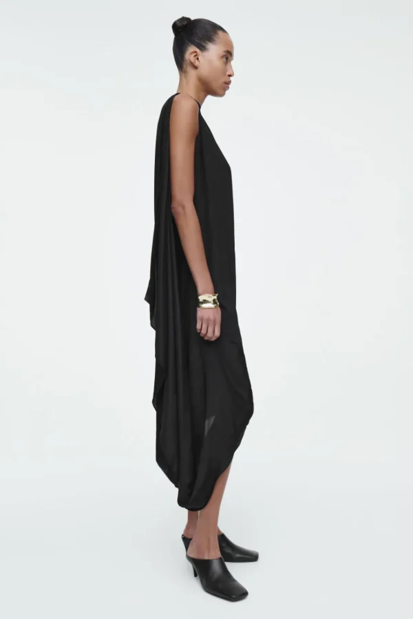 COS DRAPED BALLOON MIDI DRESS BLACK Sale