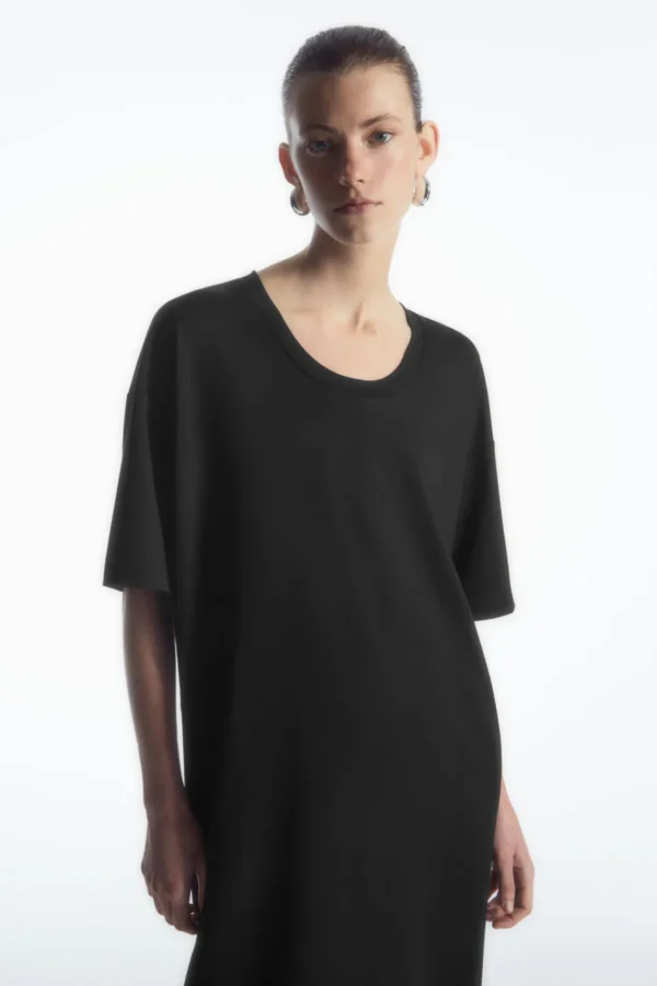 COS DRAPED MINI T-SHIRT DRESS BLACK Discount