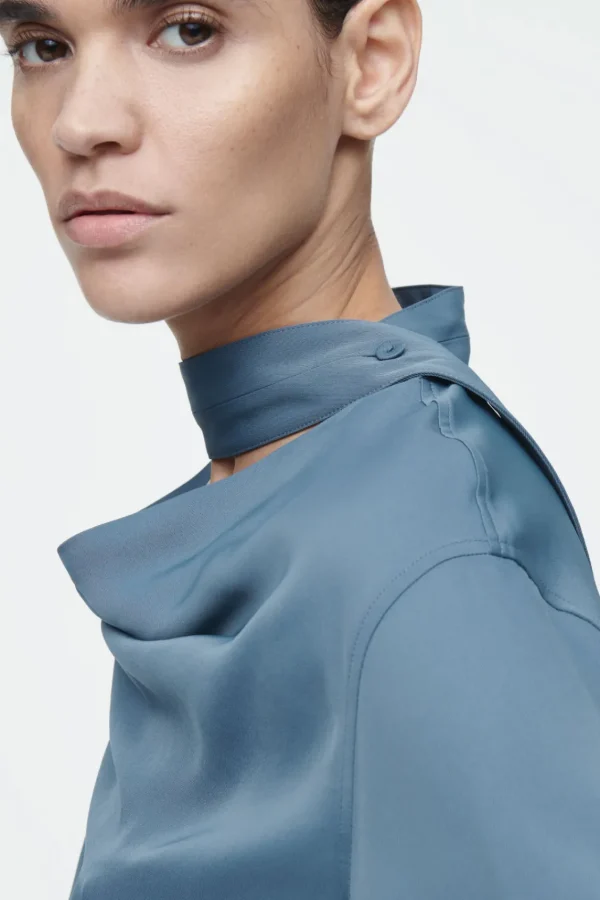 COS DRAPED SCARF-DETAIL BLOUSE BLUE Best