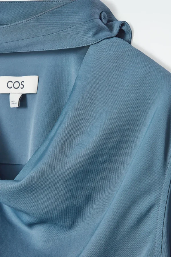 COS DRAPED SCARF-DETAIL BLOUSE BLUE Best