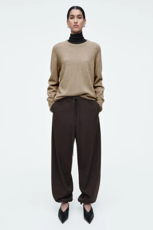 COS DRAWSTRING TWILL BARREL-LEG TROUSERS DARK BROWN Online