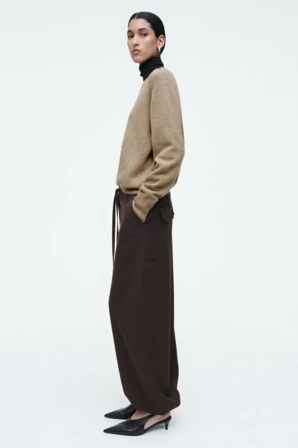 COS DRAWSTRING TWILL BARREL-LEG TROUSERS DARK BROWN Online