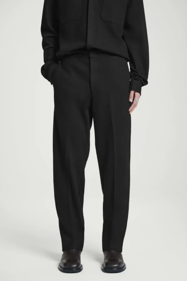 COS ELASTICATED BOILED-WOOL PANTS BLACK New