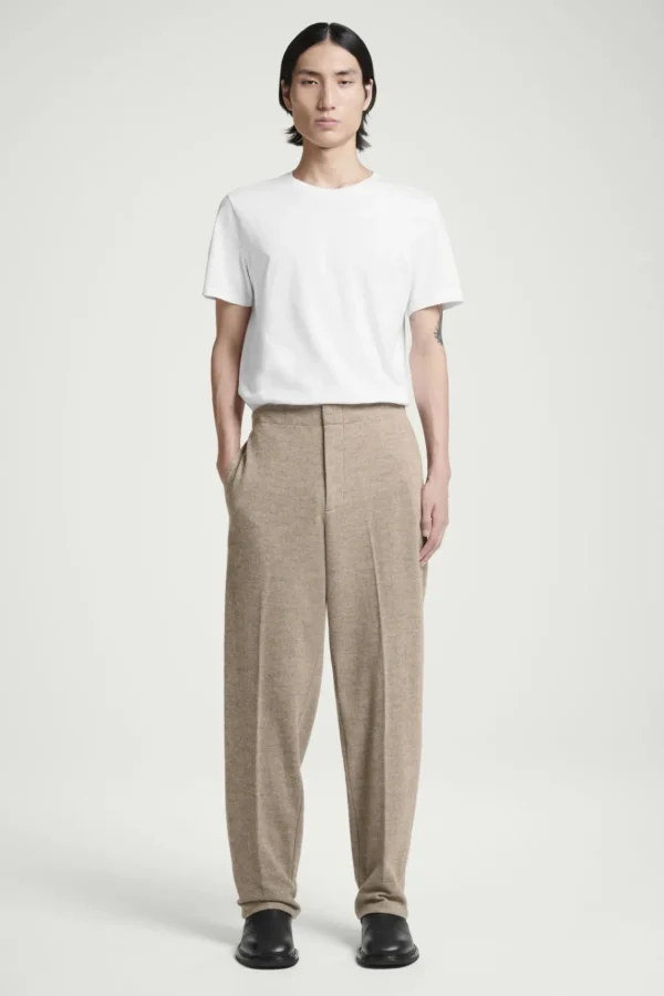 COS ELASTICATED BOILED-WOOL PANTS DARK BEIGE Discount