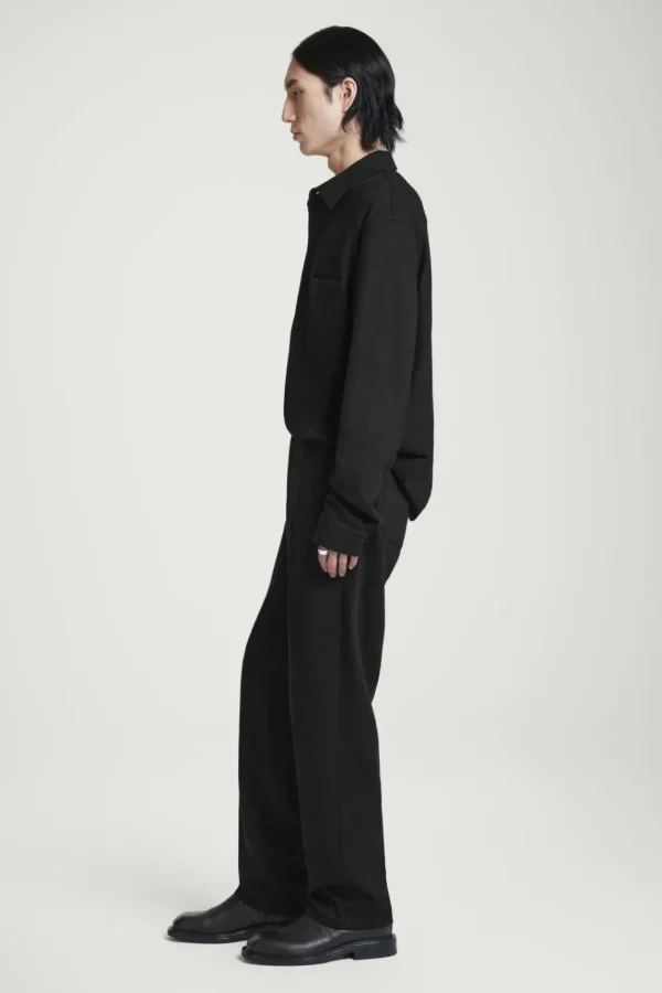 COS ELASTICATED BOILED-WOOL PANTS BLACK New