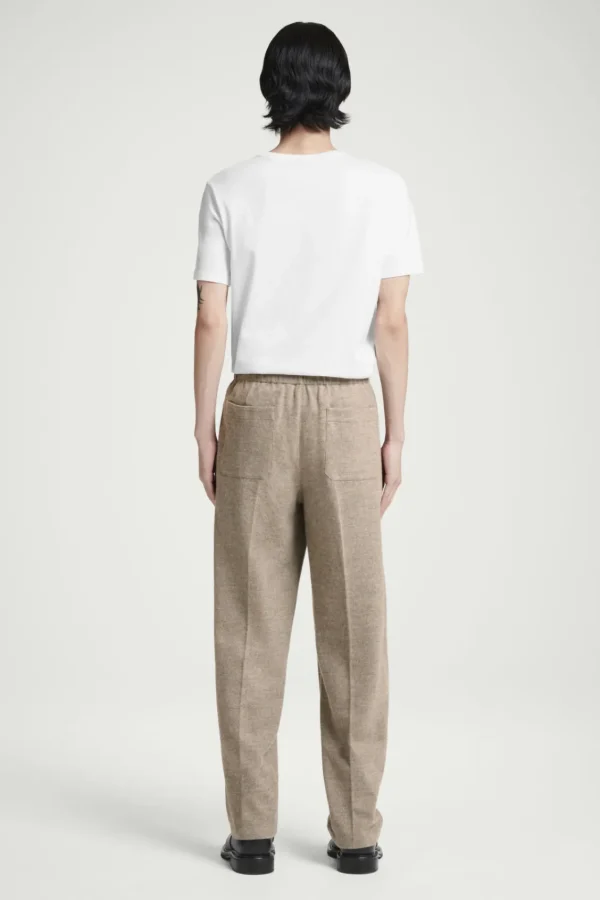 COS ELASTICATED BOILED-WOOL PANTS DARK BEIGE Discount