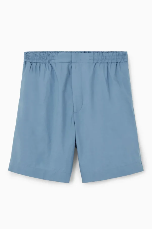 COS ELASTICATED COTTON SHORTS BLUE Flash Sale