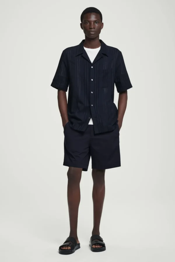 COS ELASTICATED COTTON-BLEND SHORTS NAVY New