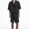 COS ELASTICATED LINEN SHORTS BLACK Clearance