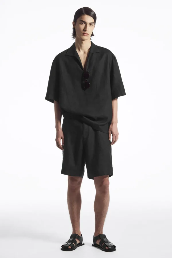 COS ELASTICATED LINEN SHORTS BLACK Clearance