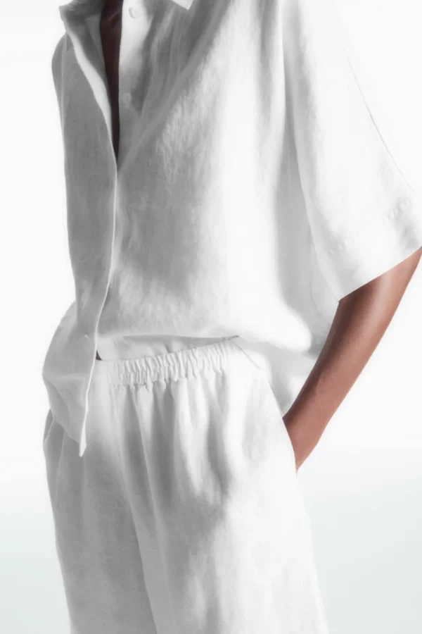 COS ELASTICATED LINEN SHORTS WHITE Discount