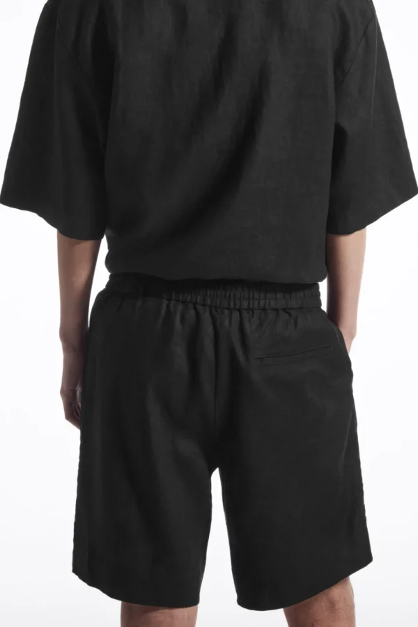 COS ELASTICATED LINEN SHORTS BLACK Clearance