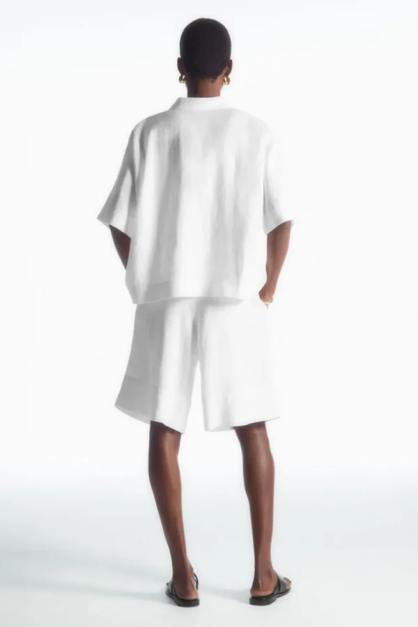 COS ELASTICATED LINEN SHORTS WHITE Discount